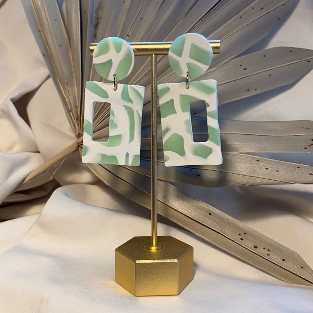 Stained Glass-Inspired Jade Polymer Clay Earrings